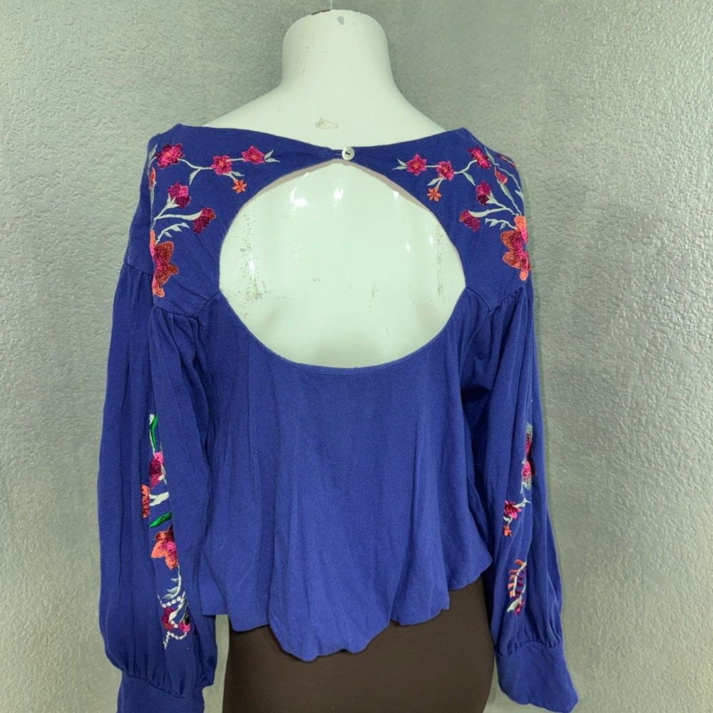 Free People Royal Blue Floral Embroidered Blouse - Picture 5 of 17